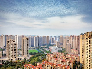 晚霞映照中的海棠新城